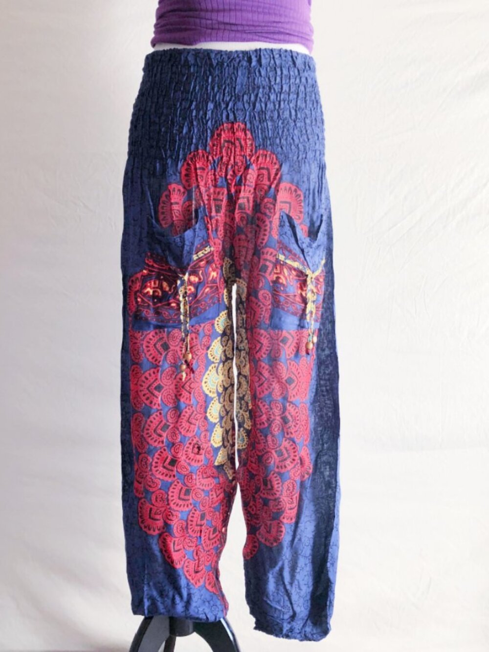 Navy Low Rise Harem Pants Rangoli Print
